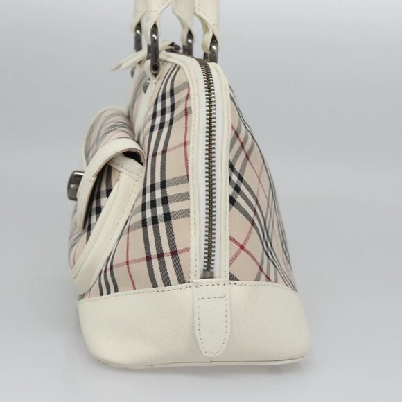 BURBERRY Nova Check Hand Bag Canvas Beige White Auth EC813 - Picture 4 of 16